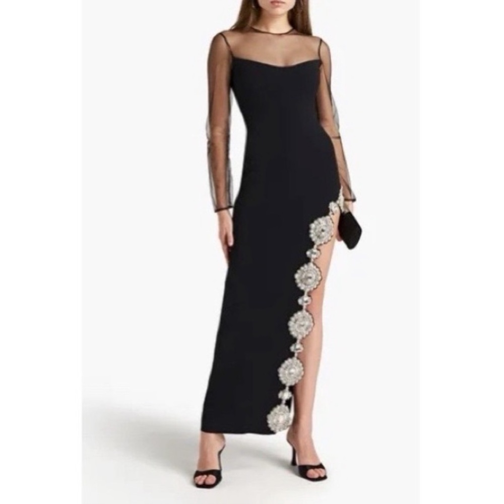 DAVID KOMA Crystal-embellished tulle and stretch-cady gown XS